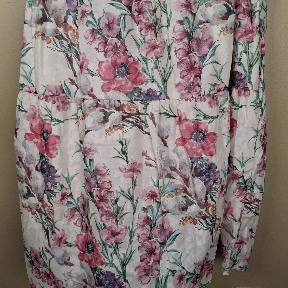 Polagram Women's‎ Large Midi Dress Lavender Floral Farmhouse Cottage Puff Sleeve